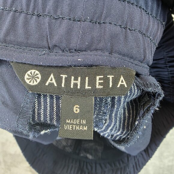 Athleta Shorts Womens 6 Blue White Striped Linen Drawstring Pockets Pull On - Picture 8 of 10